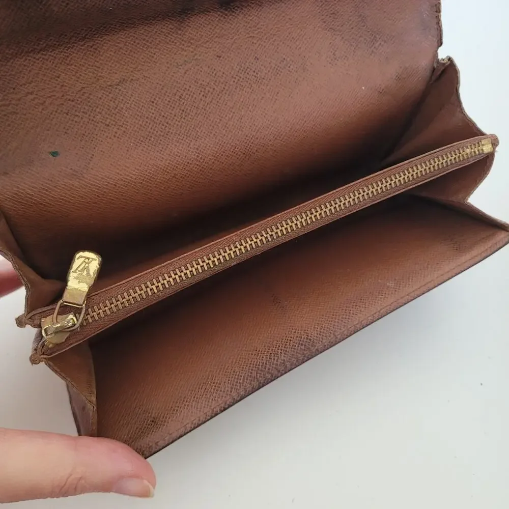 Authentic‎ LOUIS VUITTON LV Vintage Monogram Sarah Wallet Envelope Leather Large